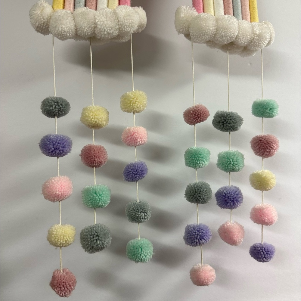 Handcrafted Hanging Decor Rainbow Pom Poms Made in Peru - Picture 2 of 3